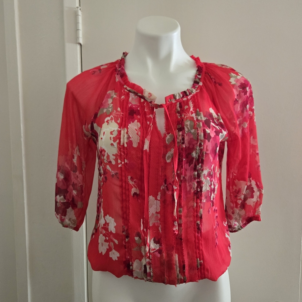 Express Floral Blouse with Tie Front and Relaxed Fit